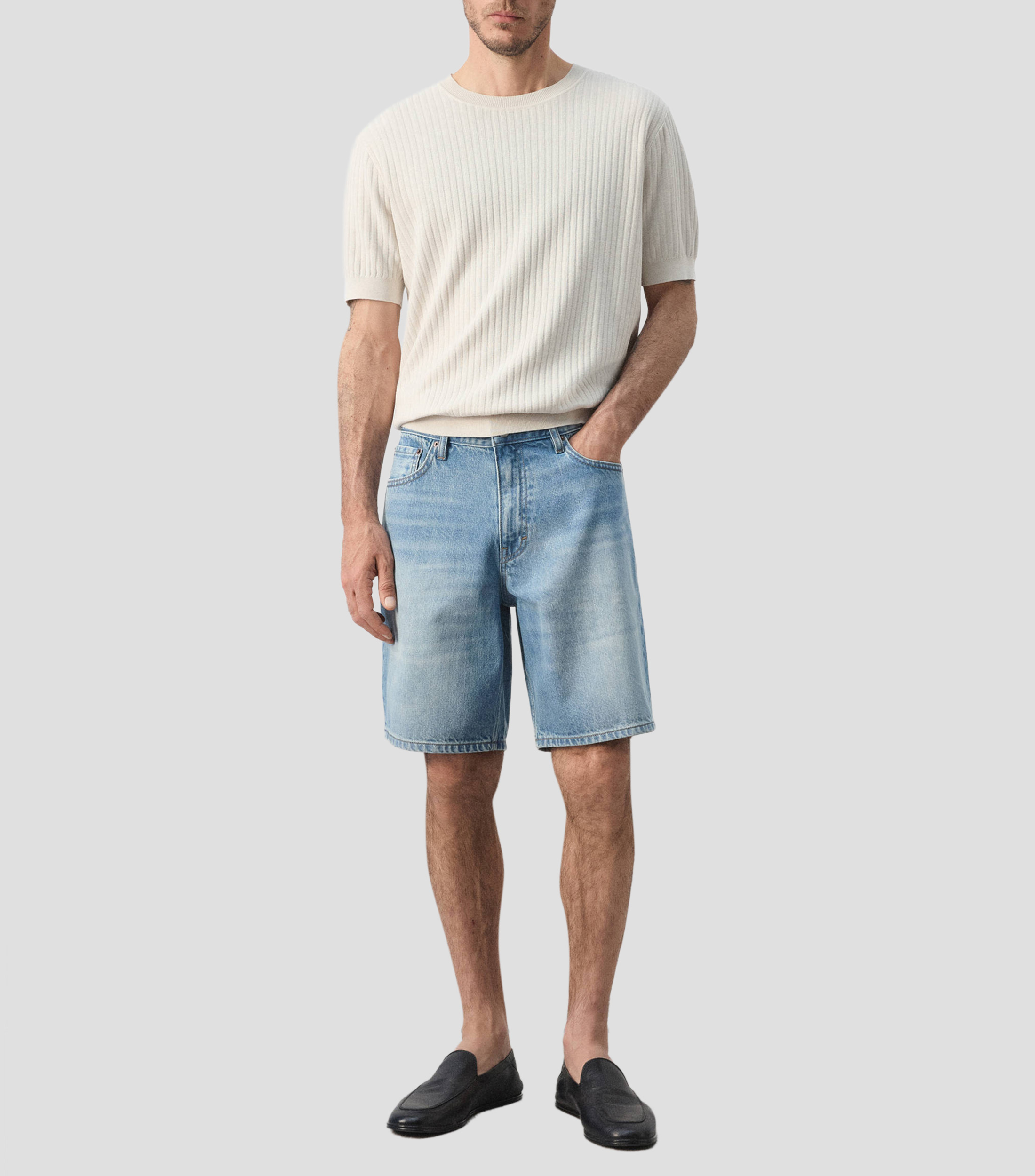 Bermuda en mezclilla deslavada Hombre